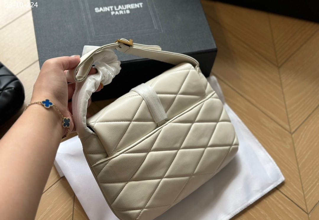 Saint Laurent Le 57 Quilted Leather Shoulder Bag White 27Cm