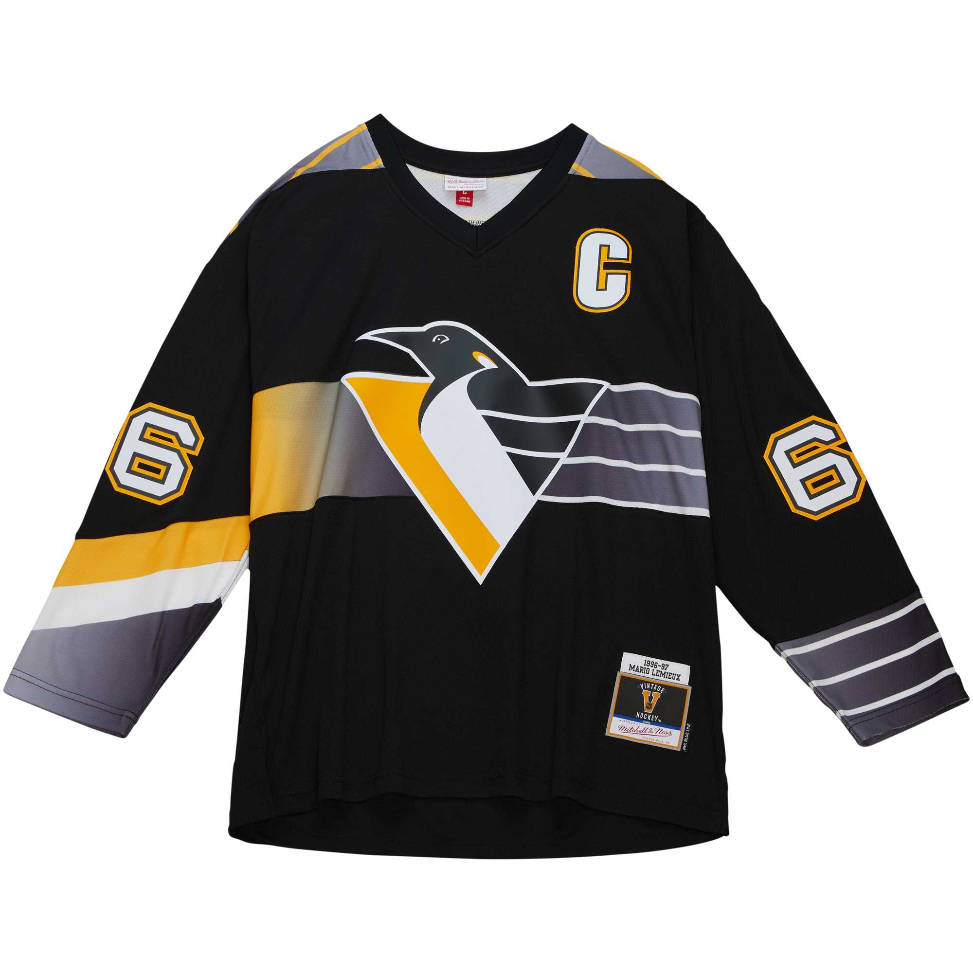 Mario Lemieux Pittsburgh Penguins Mitchell & Ness Captain’s Patch 1996/97 Blue Line Player Jersey – Black