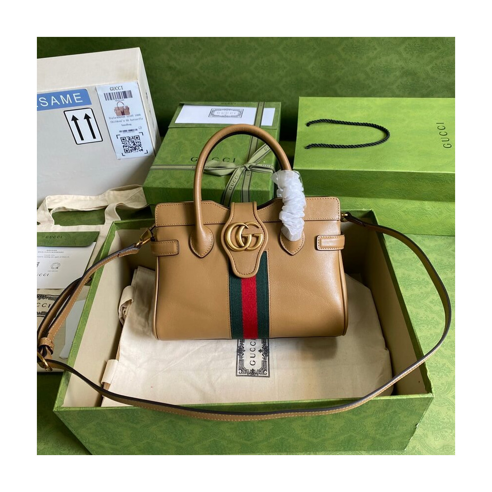 Gucci Small Top Handle Bag with Double G in Brown Leather