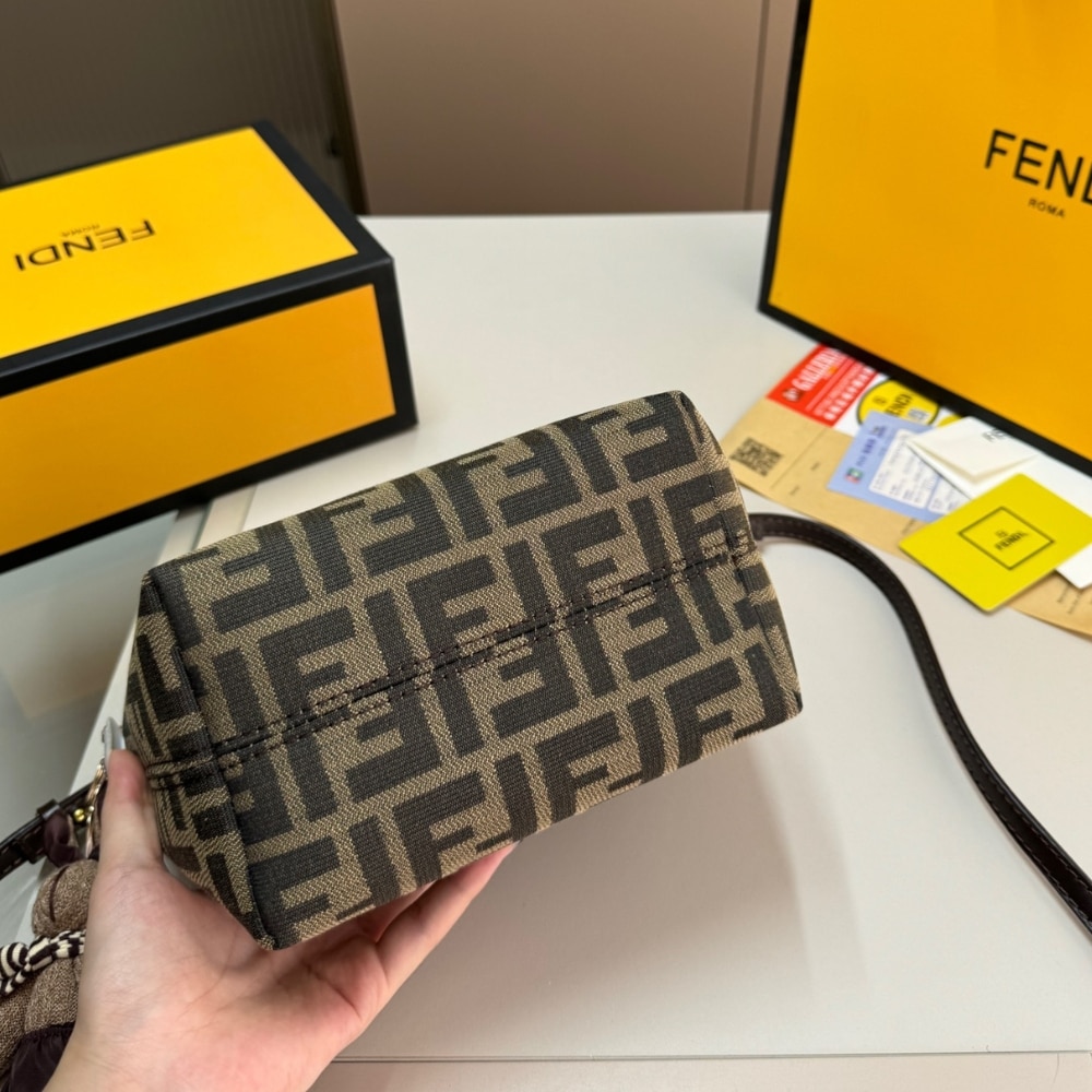 Fendi Mini Roll Ff Jacquard Mini Bag Brown 18Cm