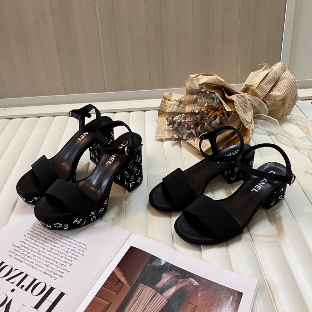 Chanel Sandal Pump Stone Beads Black Silver G45365 B15306 Nu665
