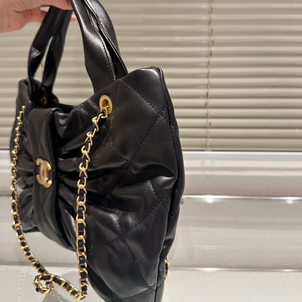 Chanel Maxi Bow Bag Shiny And Gold Tone Metal Black 51Cm