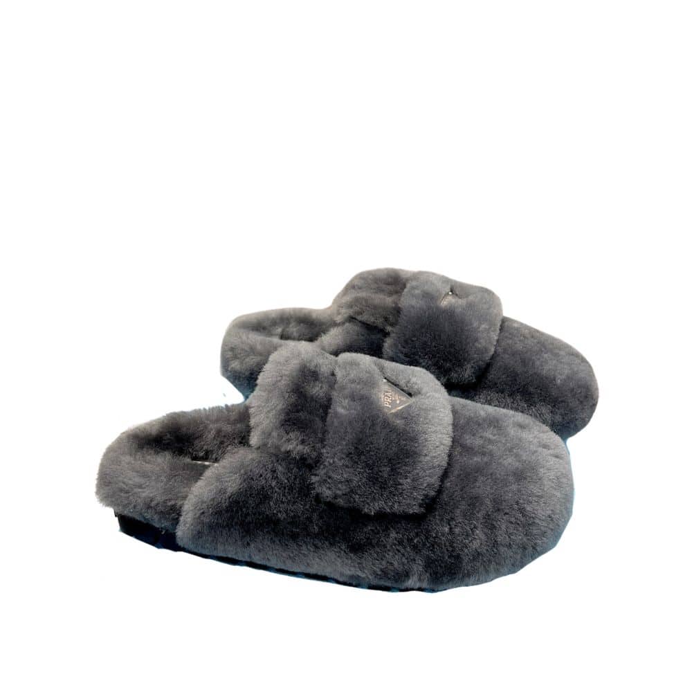 Prada Shearling Sabots Grey