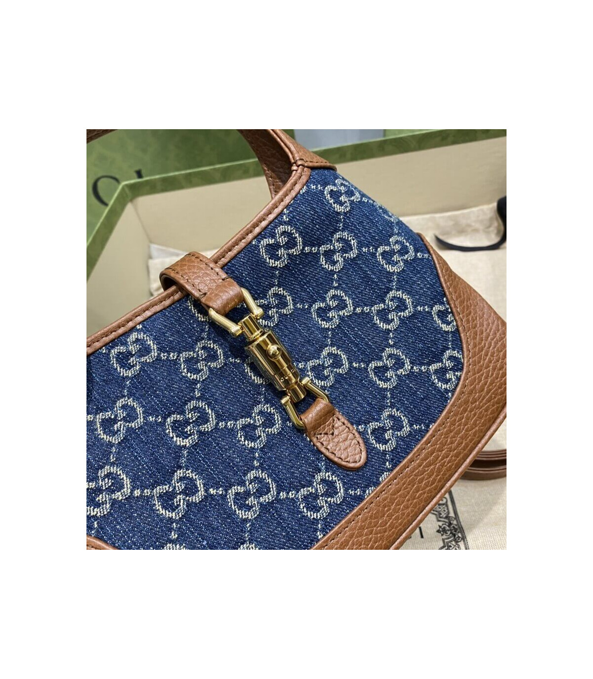 Gucci Jackie 1961 Mini Shoulder Bag in Blue Jacquard Denim 19cm