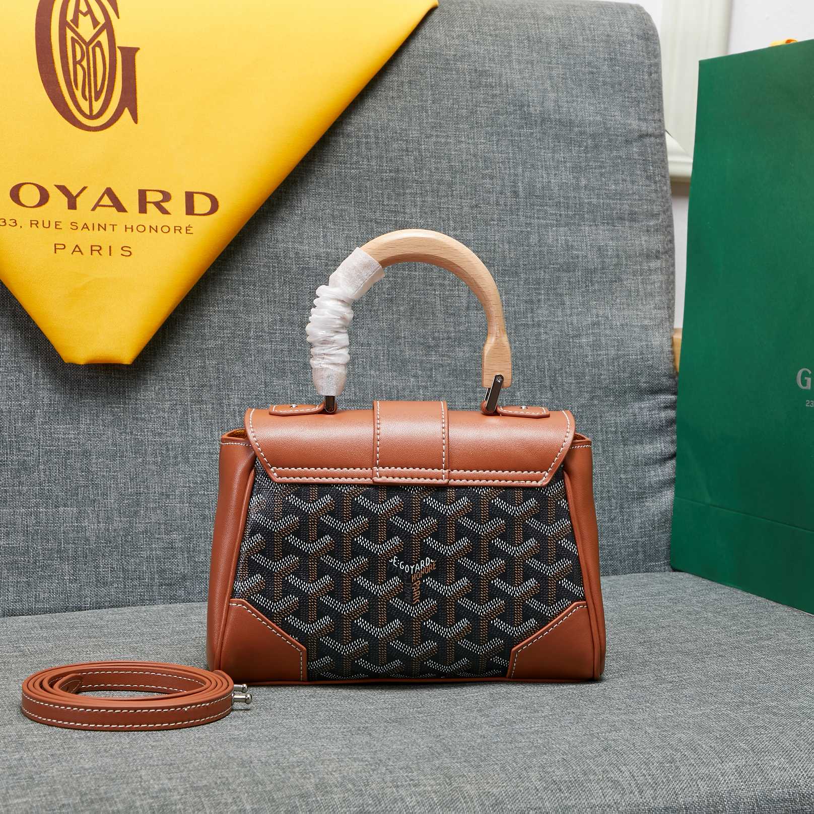Goyard Saigon Souple Mini Bag Black And Tan Canvas 20cm