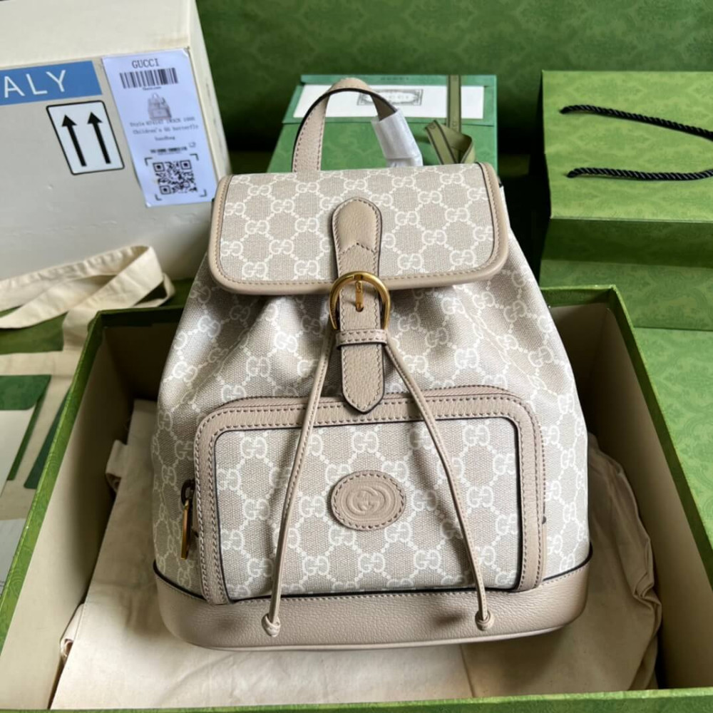 Gucci Backpack with Interlocking G Oatmeal Leather