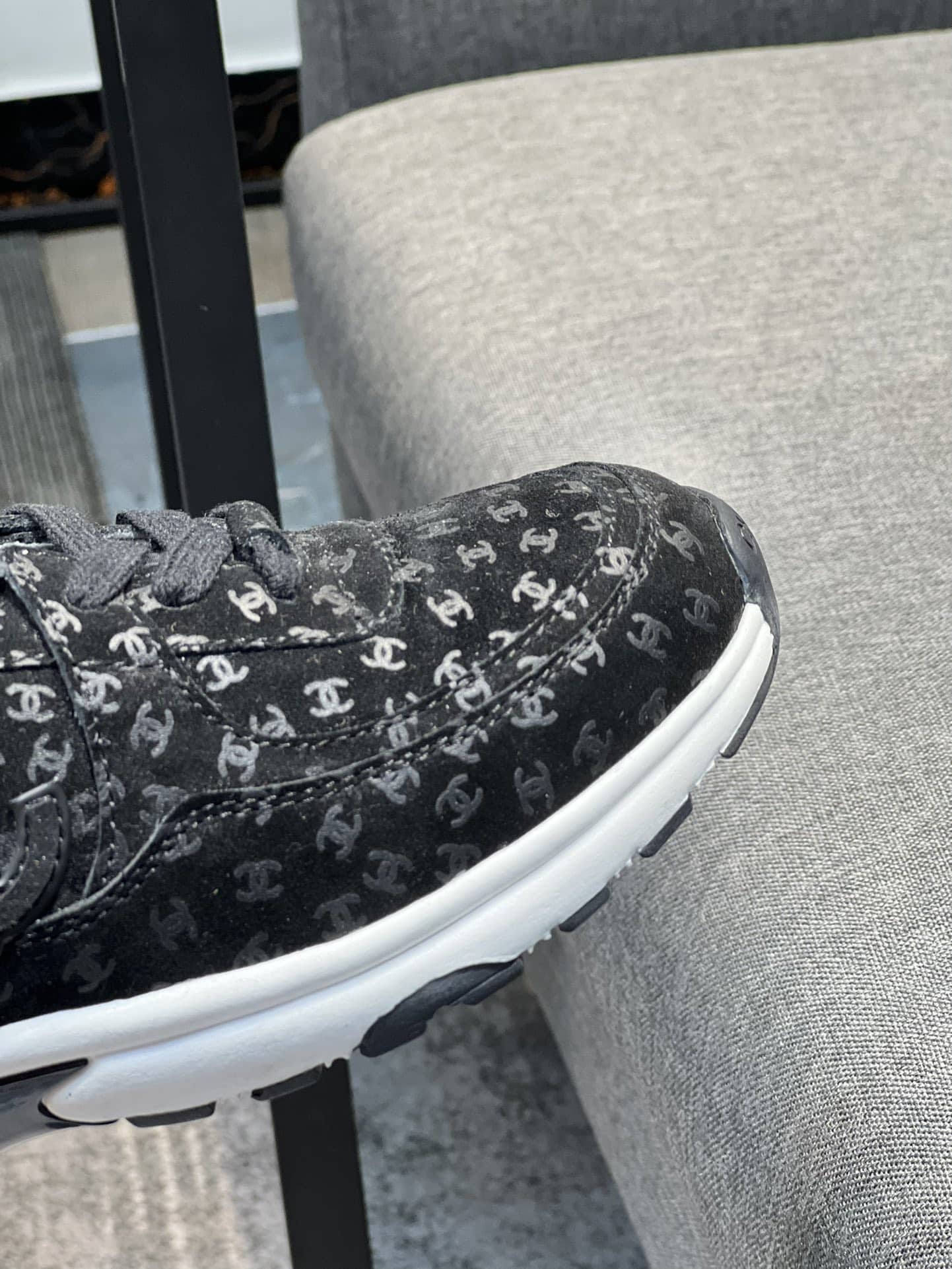 Chanel Cc Embossed Logo Suede Black