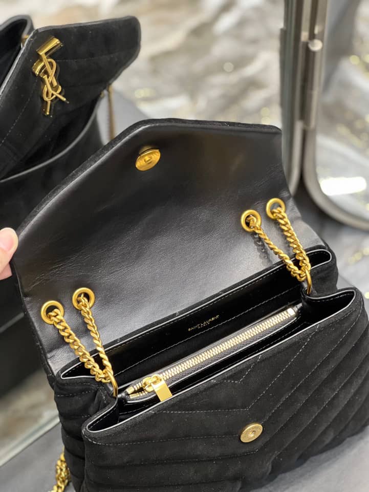Saint Laurent Loulou Small Flap Bag Suede Black 25Cm