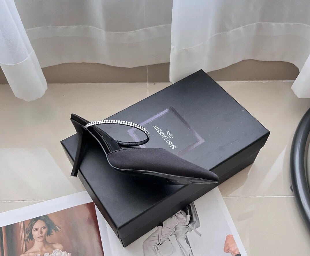 Saint Laurent Barbara Mules Satin And Rhinestones In Black 7997159Qn0A1021