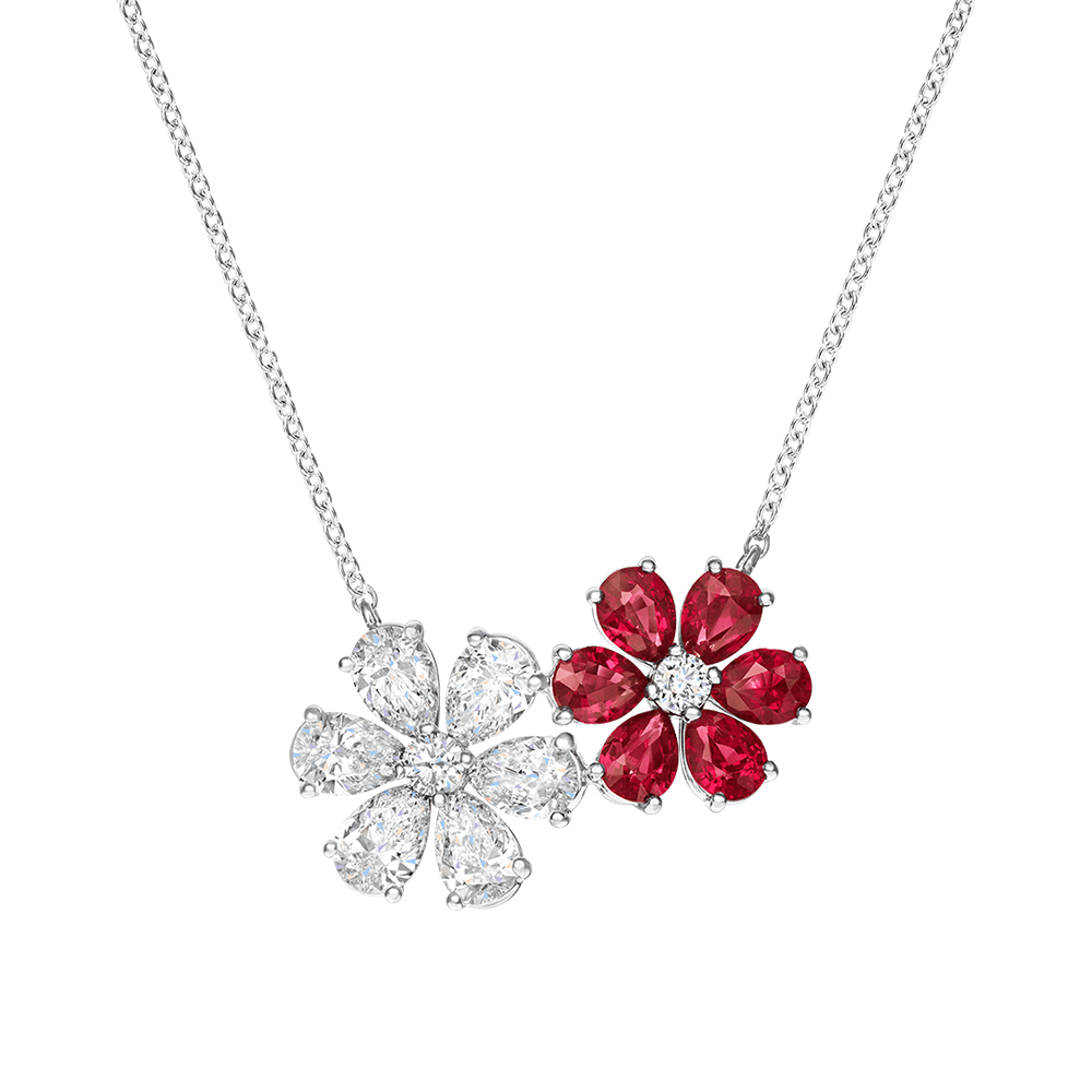 Twin Flower Gemstone Clavicle Necklace