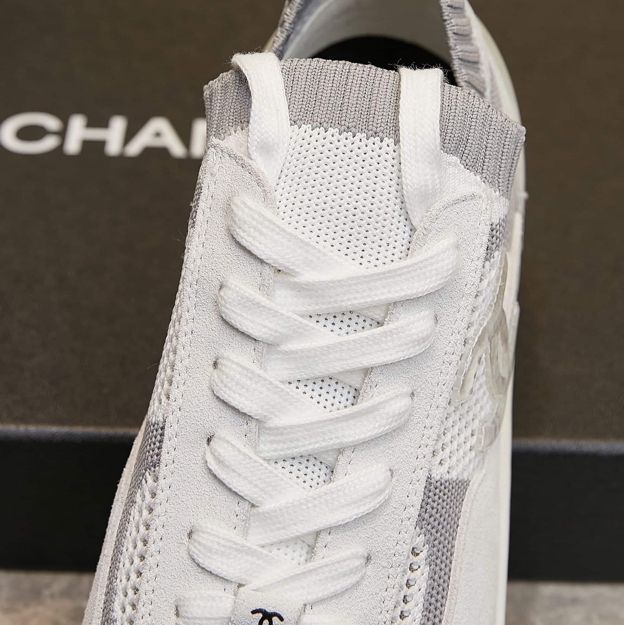 Chanel Cruise Sock Sneakers White Gray