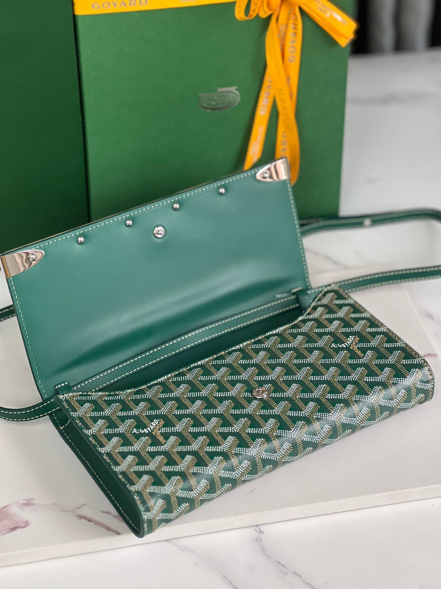 Goyard Monte-Carlo Pm Clutch 25cm Green Goyardine Canvas