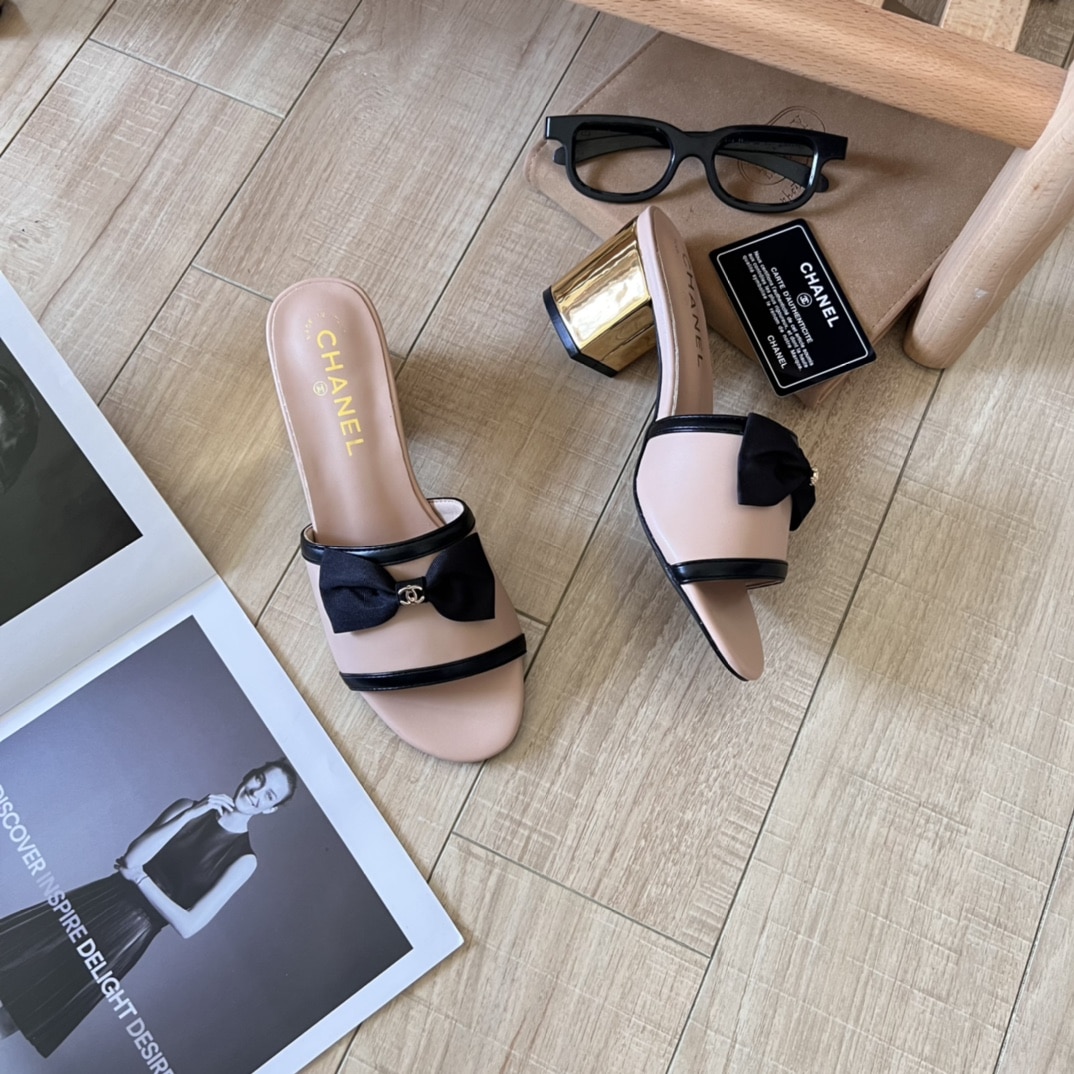 Chanel Grosgrain Ribbon Bow Mule Leather Pink