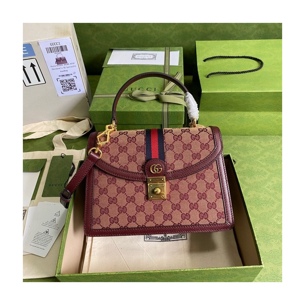 Gucci Ophidia Small Top Handle Bag With Web Burgundy