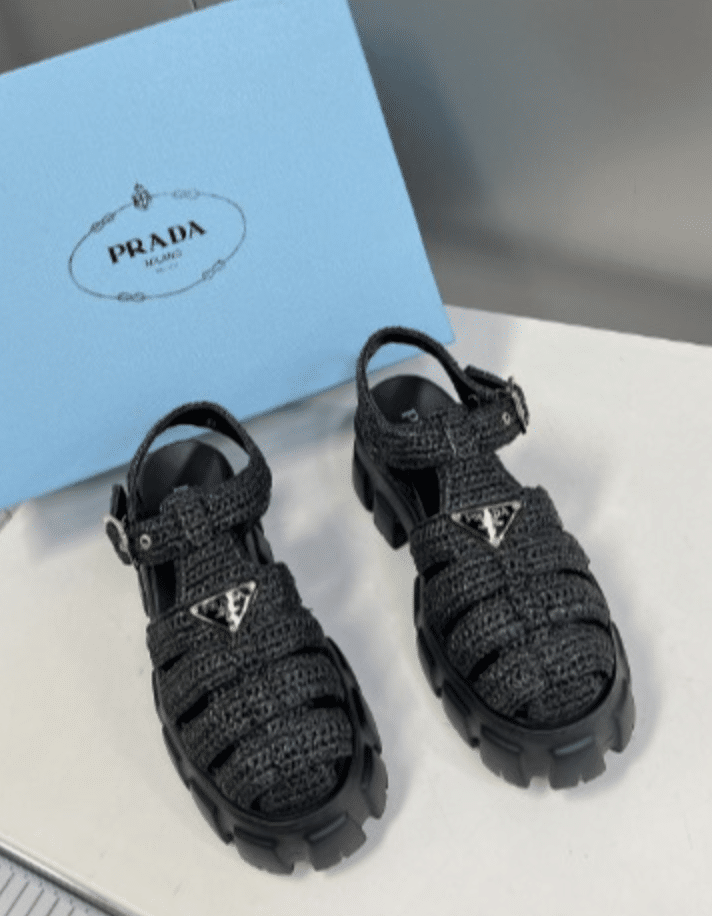 Prada Monolith Crochet Sandals Black