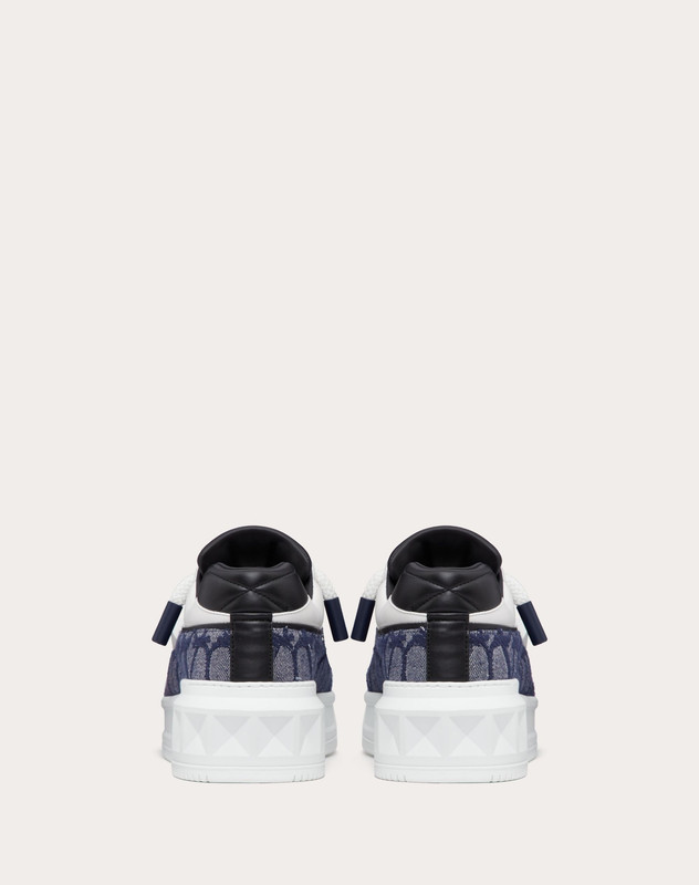 VALENTINO ONE STUD XL LOW-TOP SNEAKER IN DENIM-EFFECT TOILE ICONOGRAPHE JACQUARD FABRIC