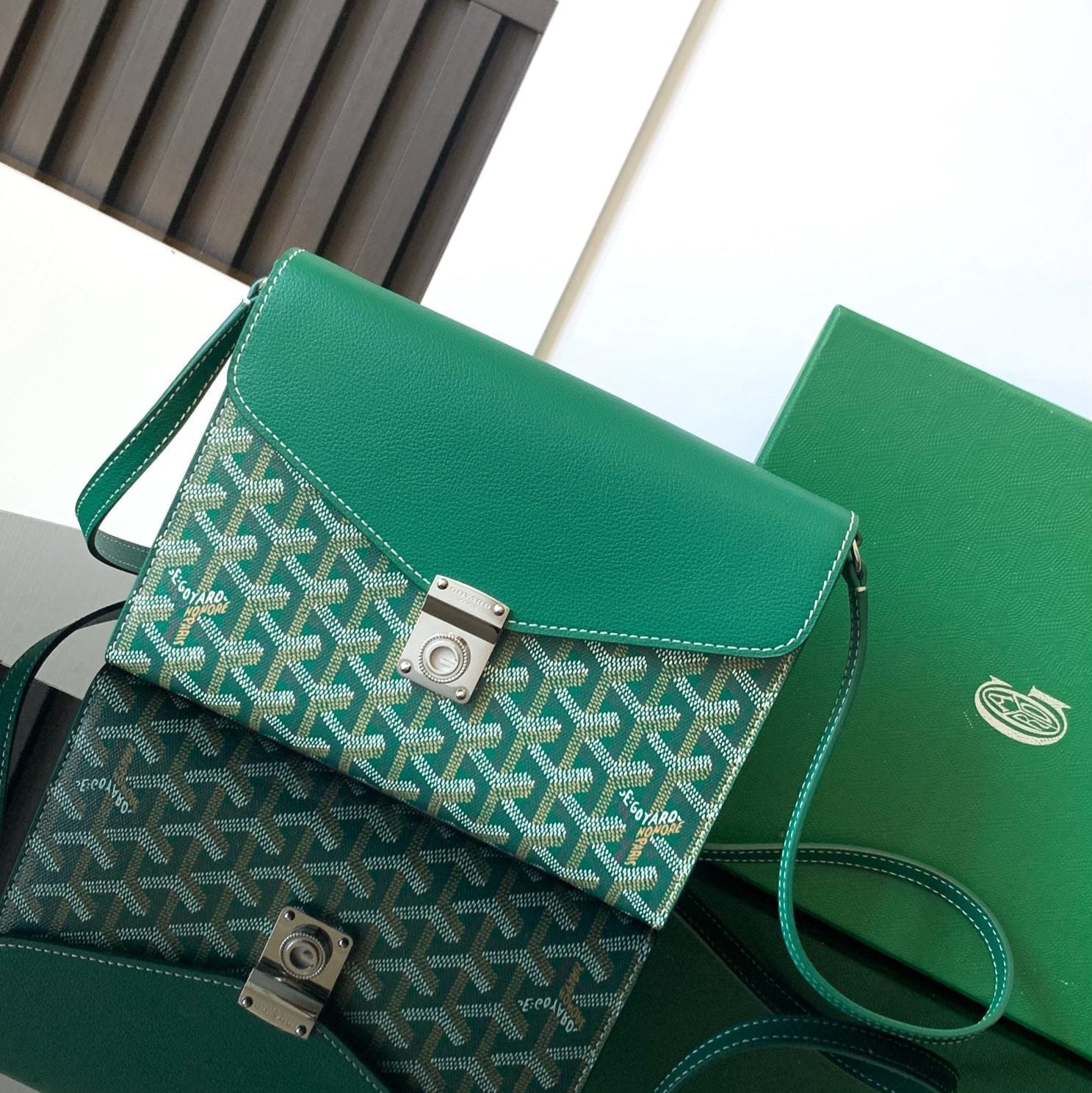 Goyard Chypre Wallet-Pouch 21 Cm Green Goyardine Canvas And Calfskin