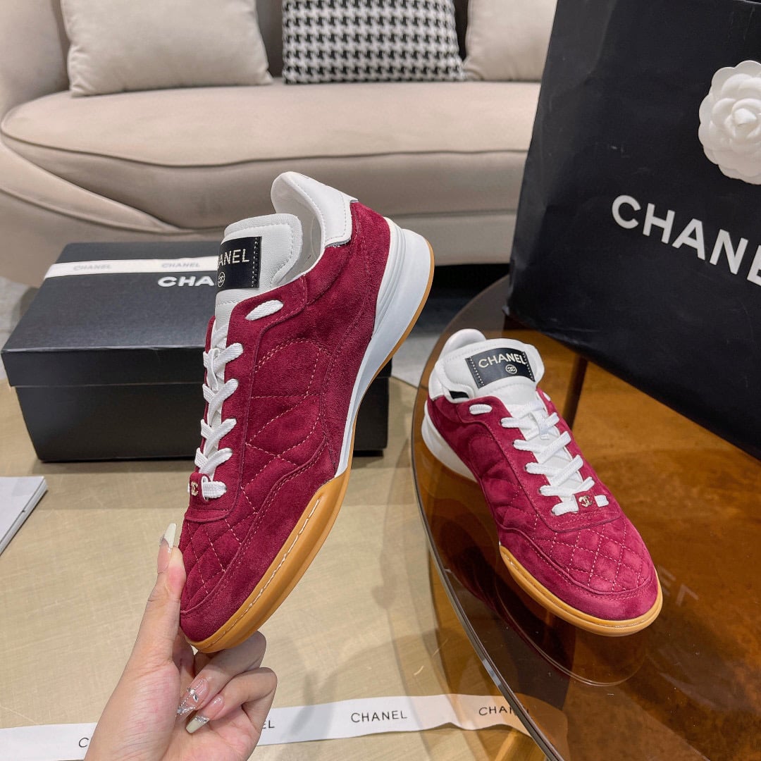 Chanel Sneakers Suede Goatskin Red G45335 B14498 Ns323