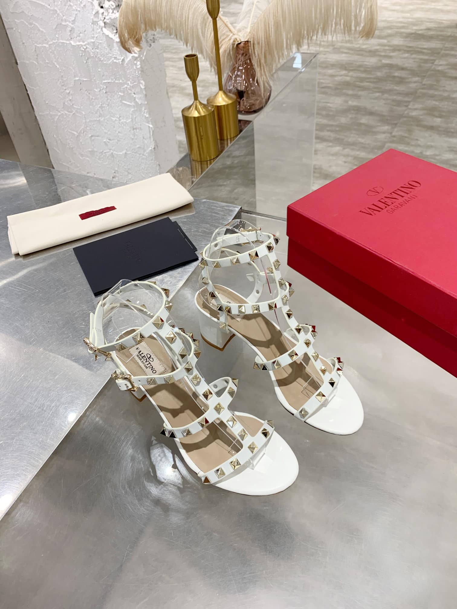 Valentino Garavani Rockstud Leather Sandals White