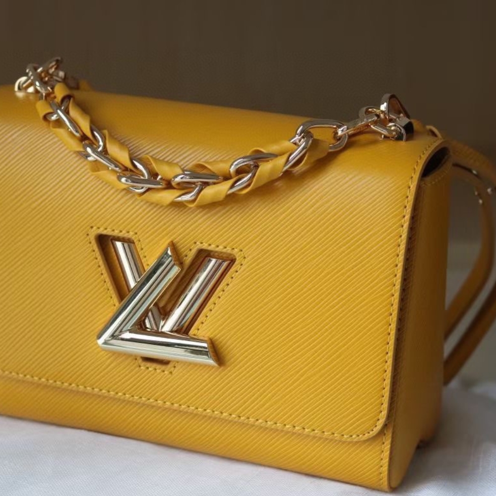 Louis Vuitton Twist Mm Cowhide Leather Handbag Sunflower Yellow 23Cm