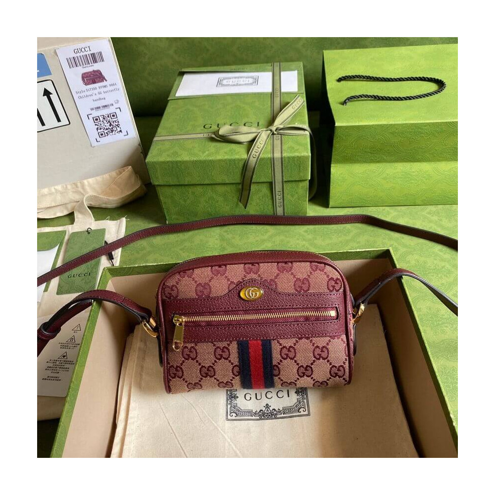 Gucci Ophidia Mini Bag With Web Burgundy