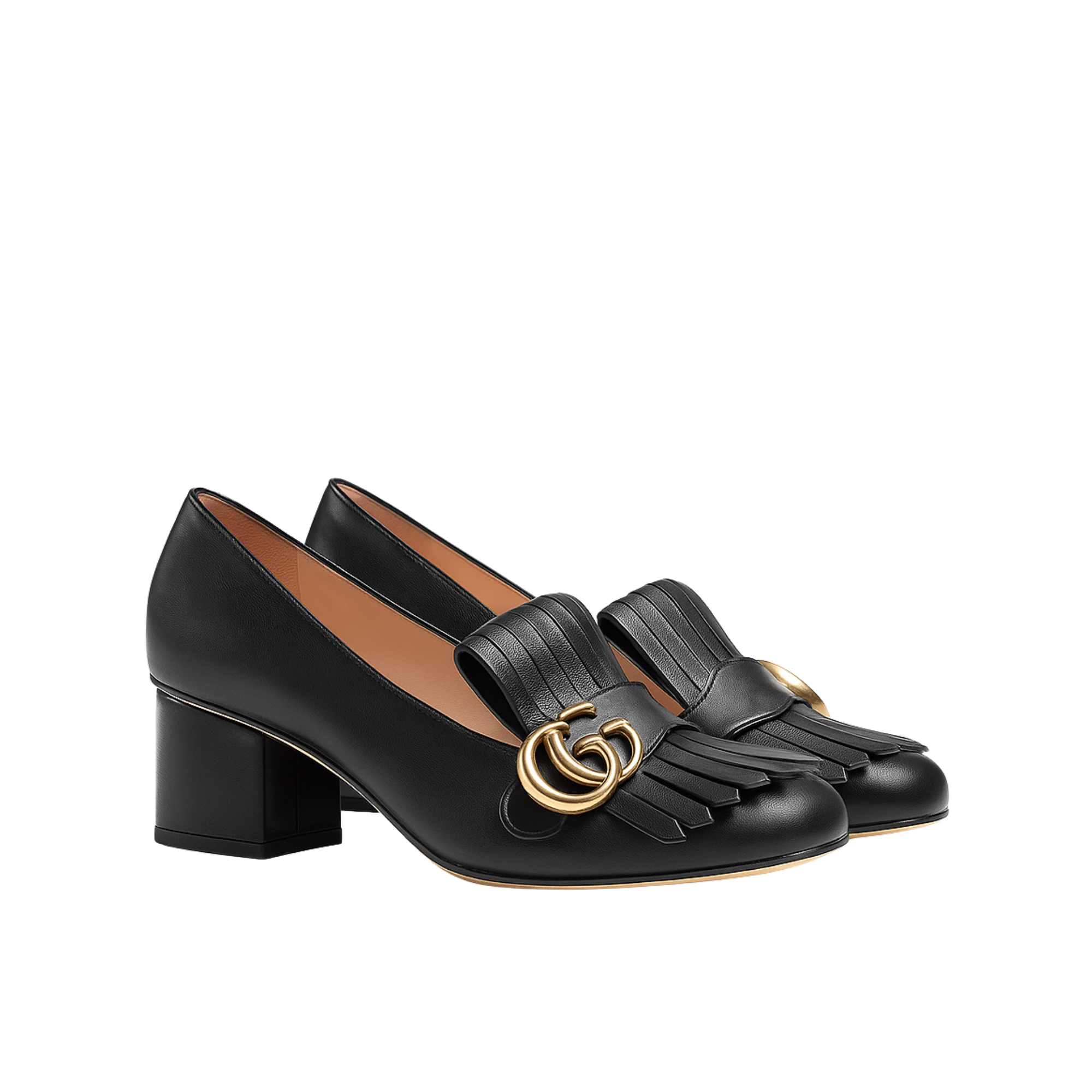Gucci Wmns Black Leather Mid-Heel Pump 408208 C9D00 1000