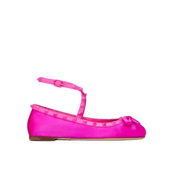 Valentino Garavani Rockstud Satin Ballerinas With Tone On Tone Studs Pink 3W2S0Hb6Mju Uwt
