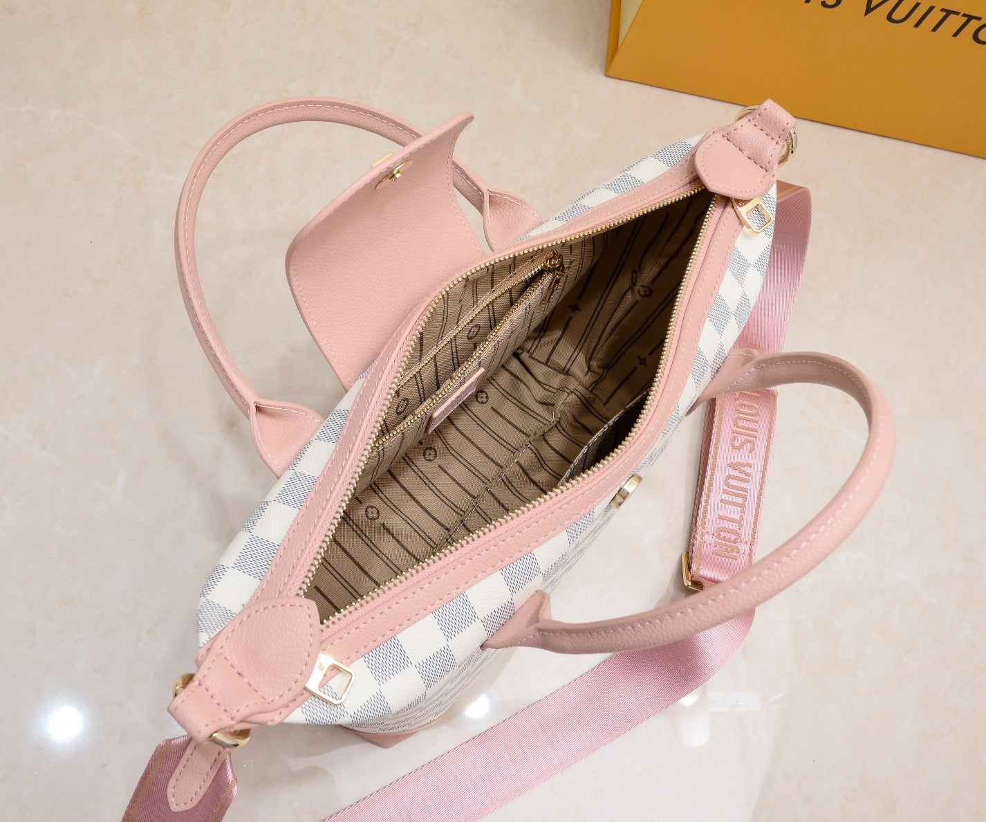 Louis Vuitton Tote Bag Damier Azur Pink 26Cm