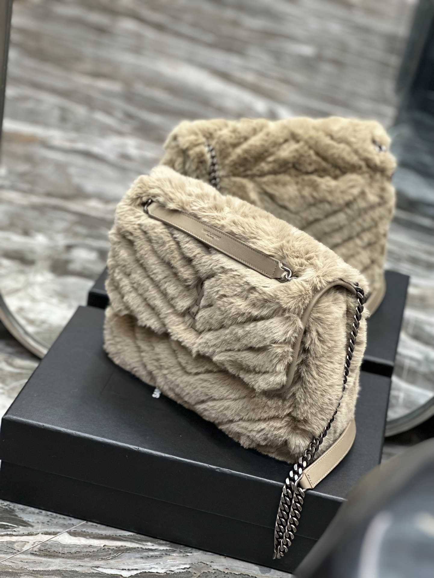 Saint Laurent Niki Medium Chain Bag In Shearling Brown