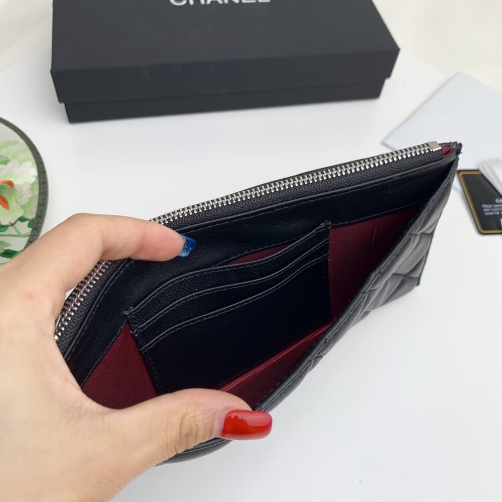 Chanel Classic Zip Pouch Quilted Wallet Black 22Cm