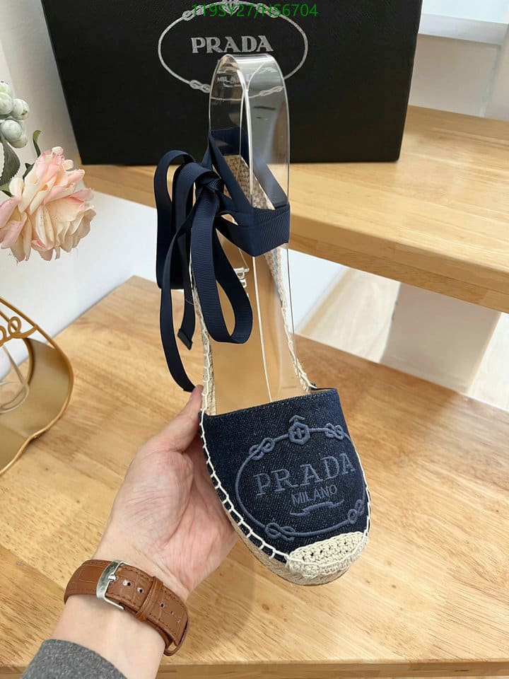 Prada Linen Espadrille Wedge Sandals Blue