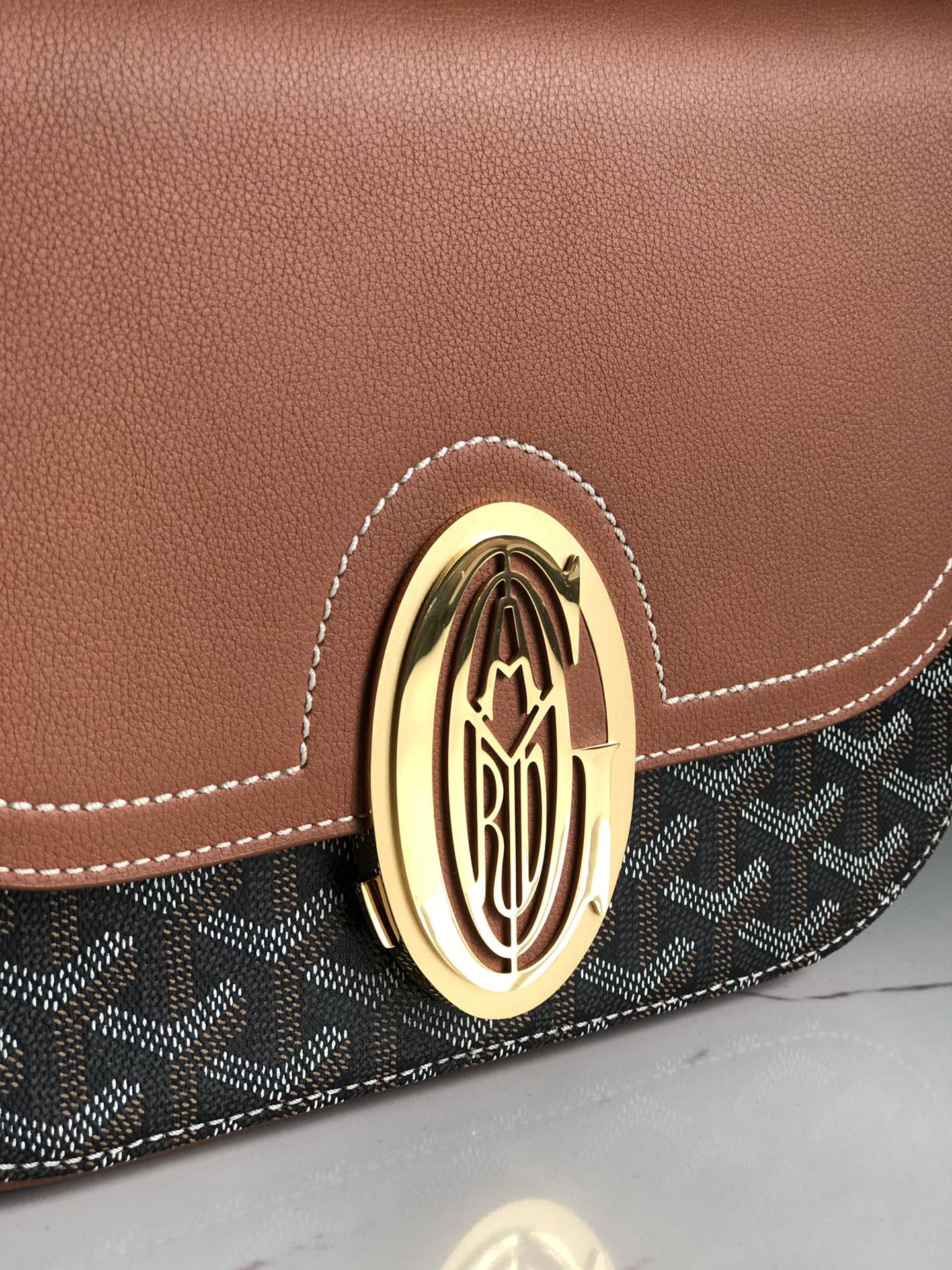Goyard 233 Bag 25 Cm Tan Calfskin And Black Goyardine Canvas 25cm