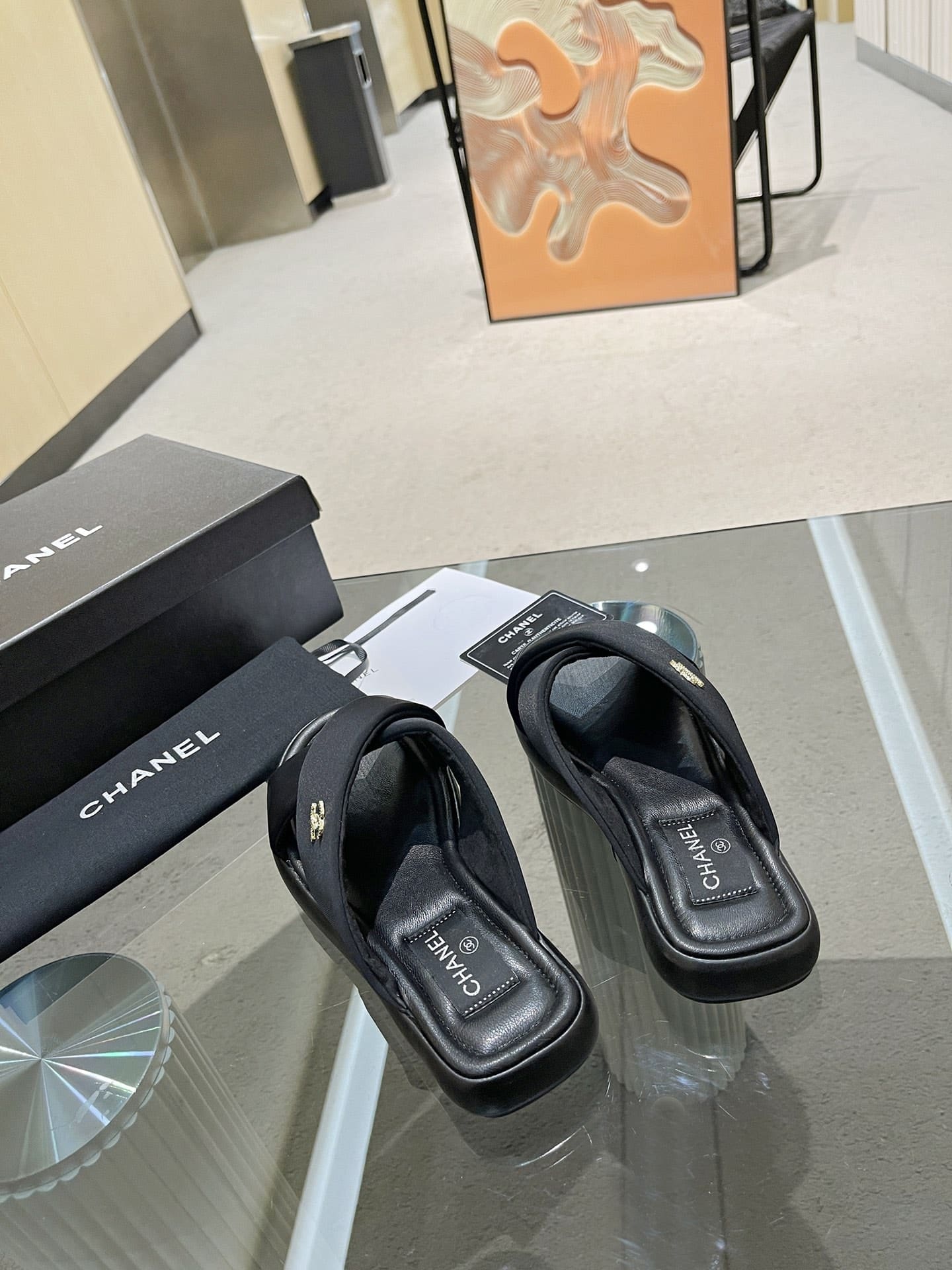 Chanel Cc Logo Criss Cross Slides Black