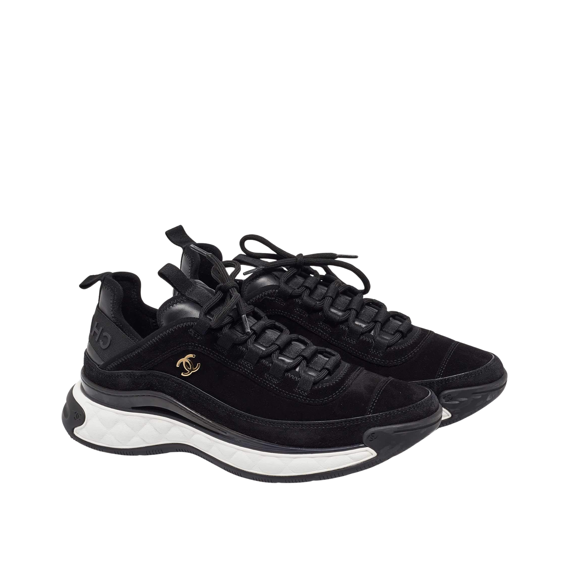 Chanel CC Logo Black Knit & Leather Chunky Sneakers G39763