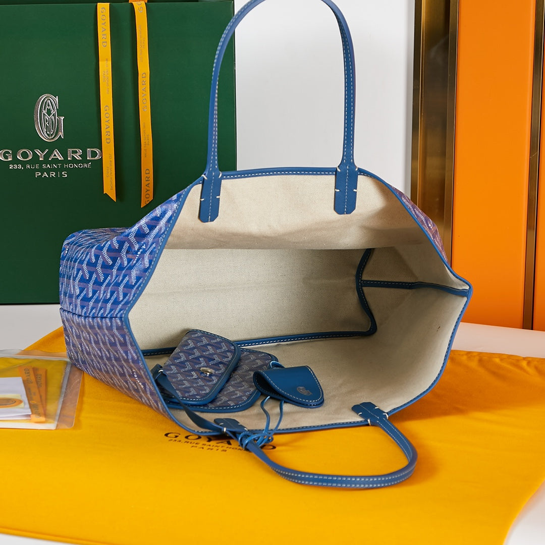Goyard Saint Louis Pm 34Cm Blue Canvas Chevroches Calfskin