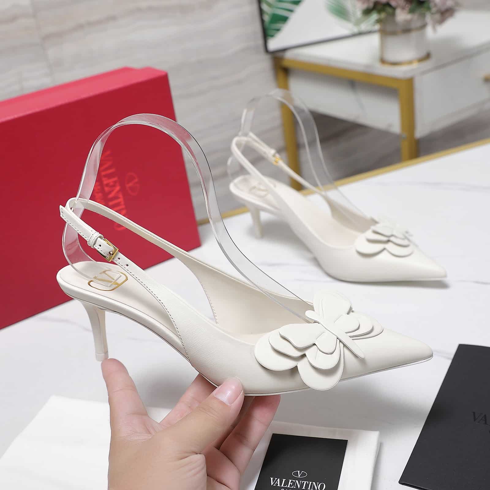 Valentino Garavani Papier Phalène Slingback Pumps White