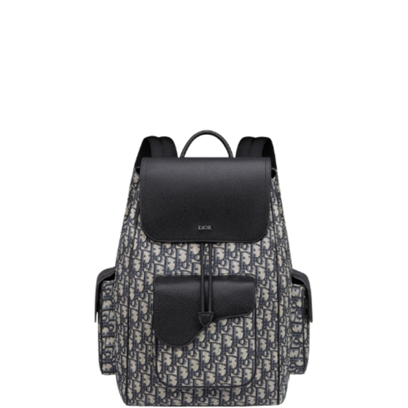 DIOR 40CM SADDLE OBLIQUE JACQUARD BLACK AND BEIGE GRAINED CALFSKIN