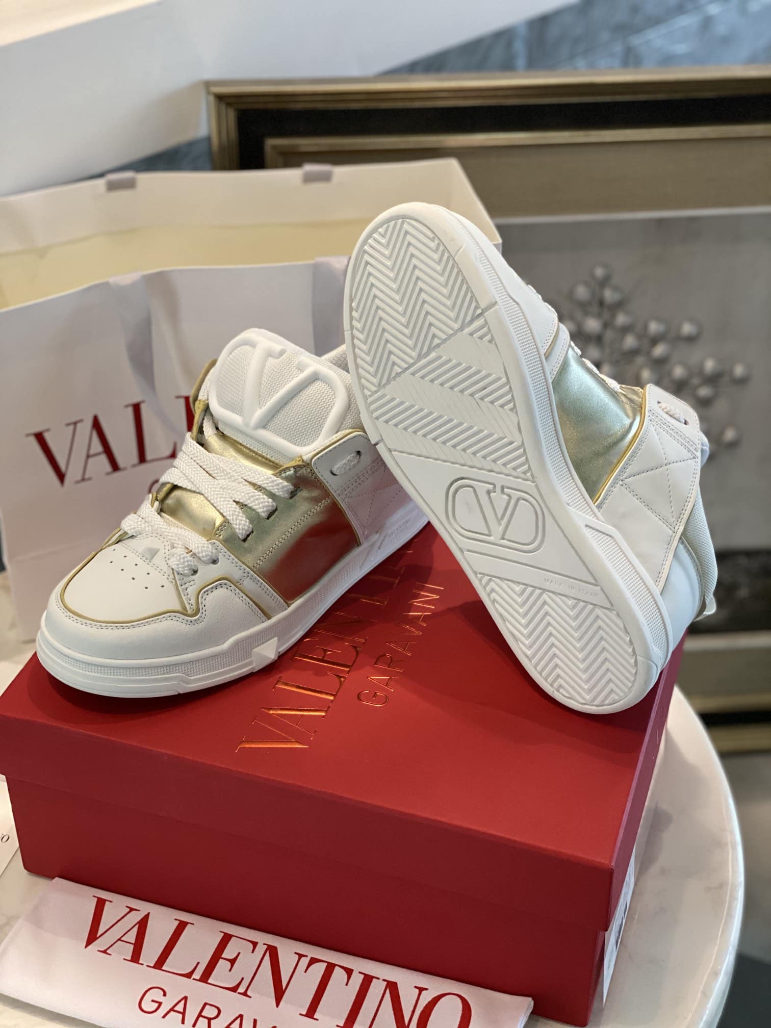 Valentino Garavani Open Skate Sneakers White And Gold
