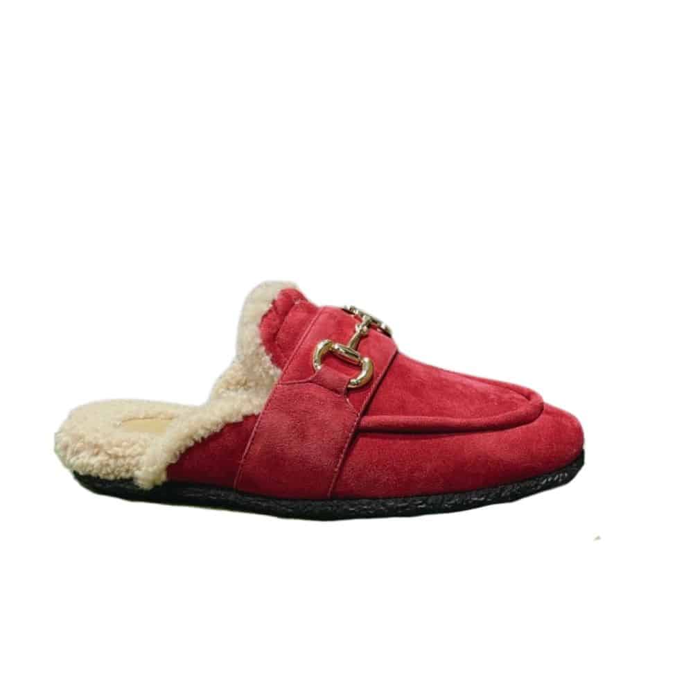 Gucci Women’S Mule With Horsebit Suede Leather Red