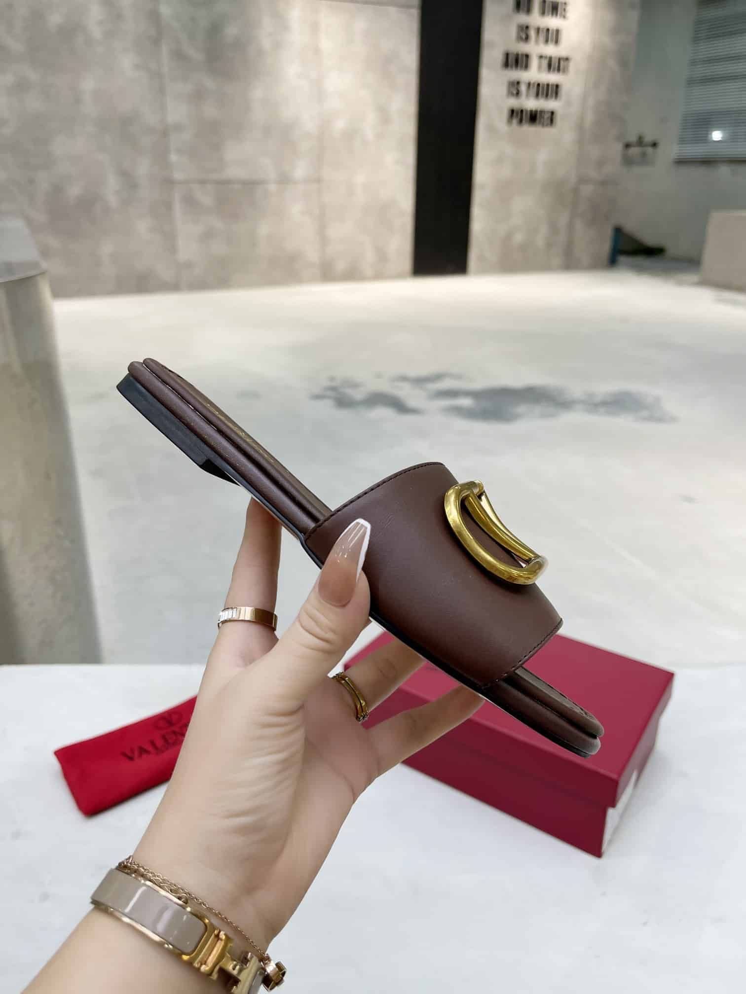 Valentino Garavani Vlogo Signature Slide Sandal Brown