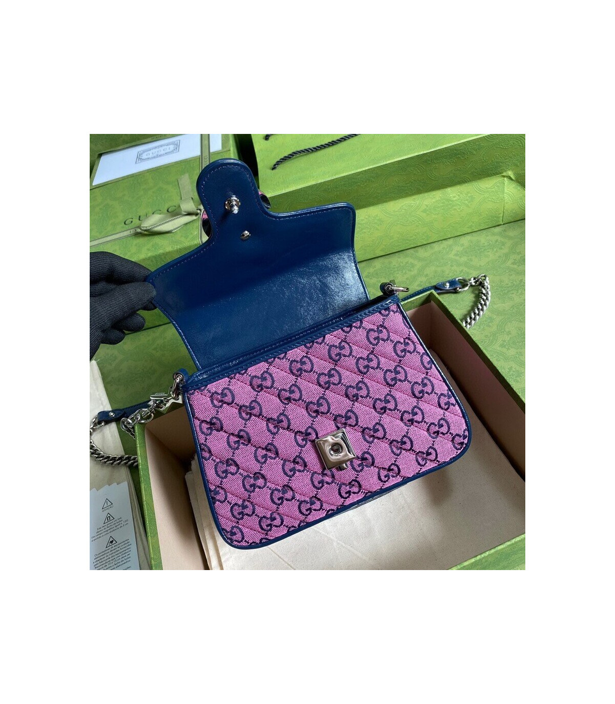 Gucci GG Marmont Multicolour Mini Top Handle Bag Pink