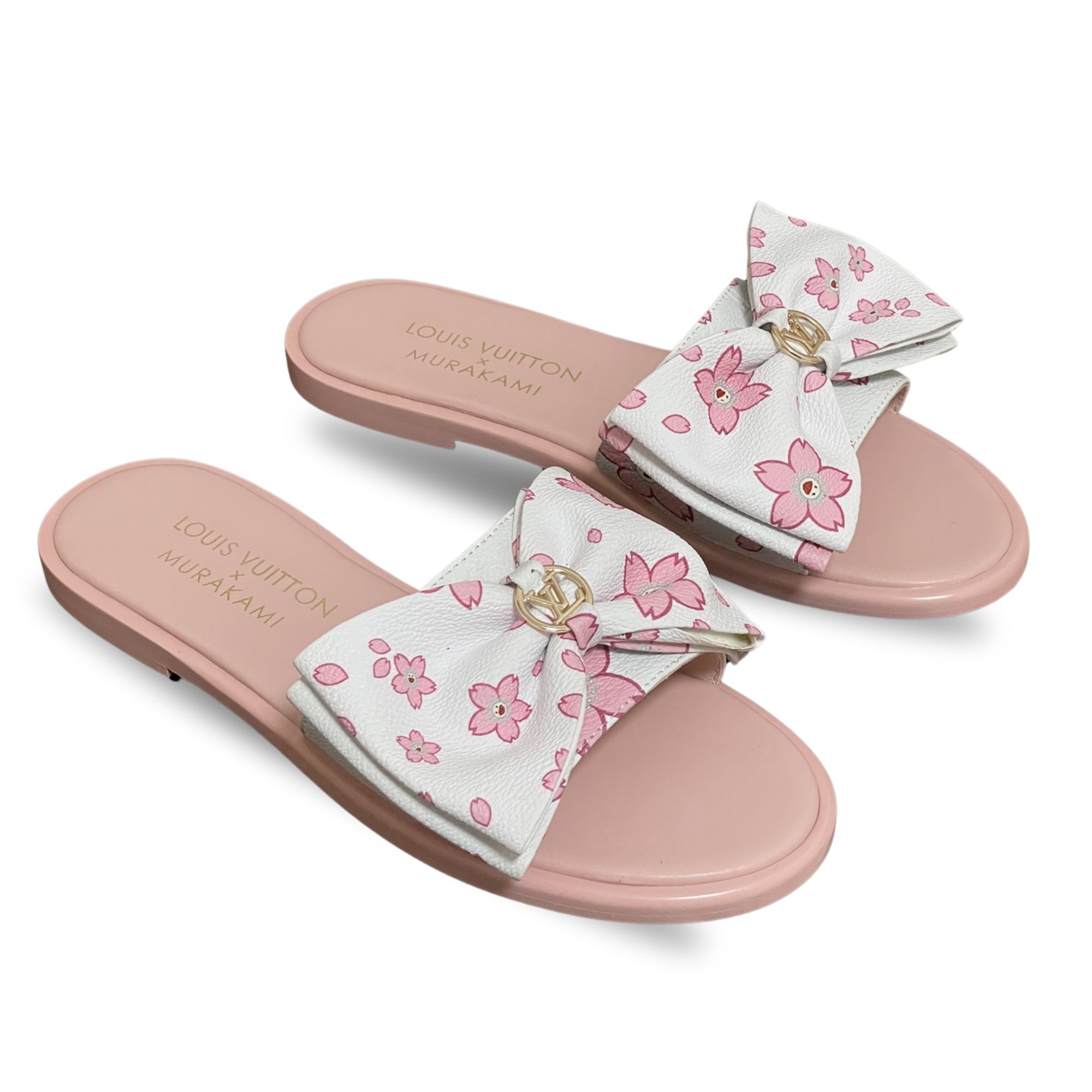 Louis Vuitton x Takashi Murakami Lily Flat Mule Bow Slide Sandals Pink Canvas 1AGVYA