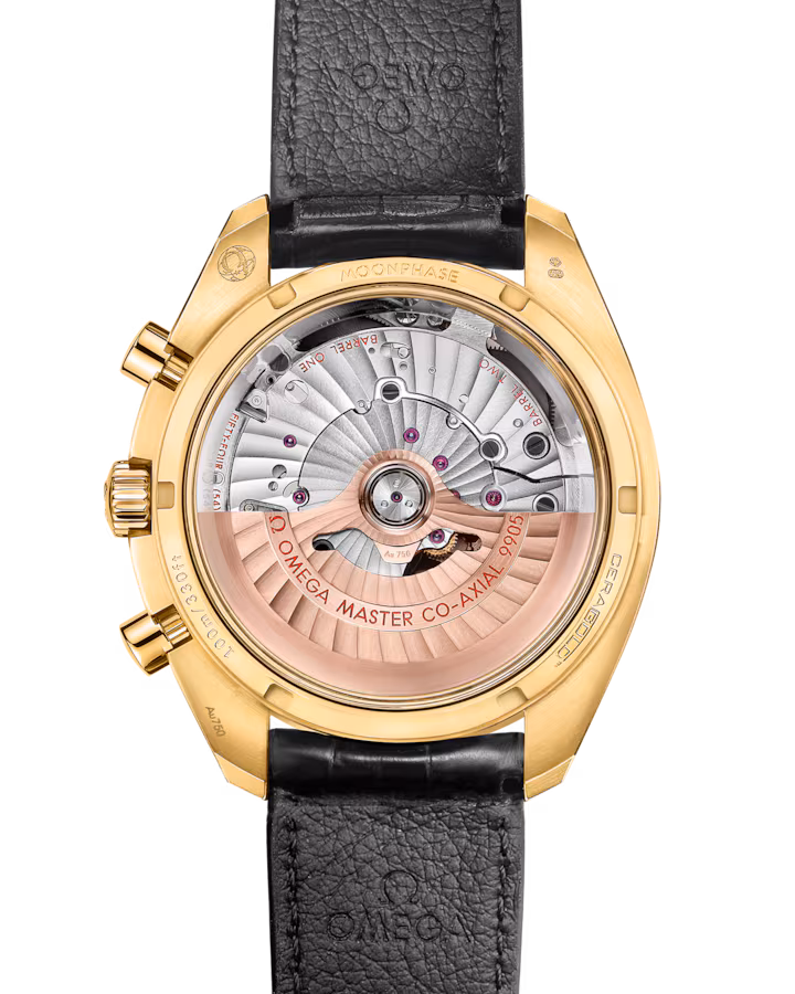 Omega Speedmaster Moonphase Silver Dial 44.25mm 18k Yellow Gold Strap 304.63.44.52.02.001