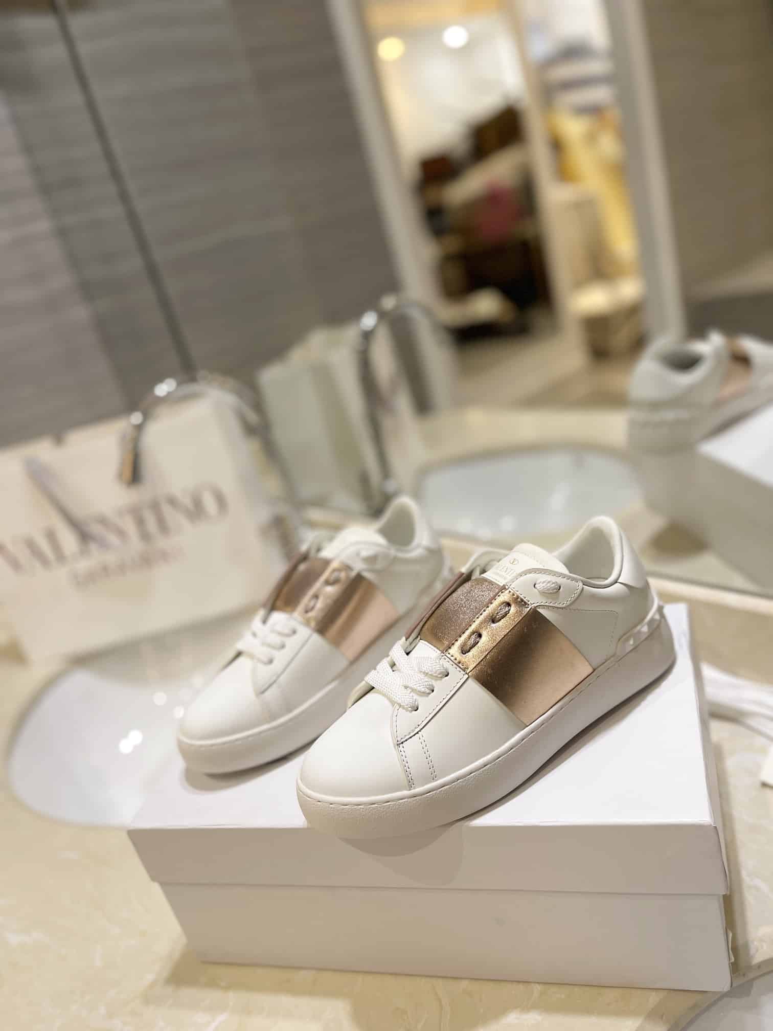 Valentino Garavani Rockstud Open Metallic Leather Sneaker Gold Uy2S0830Flrl71