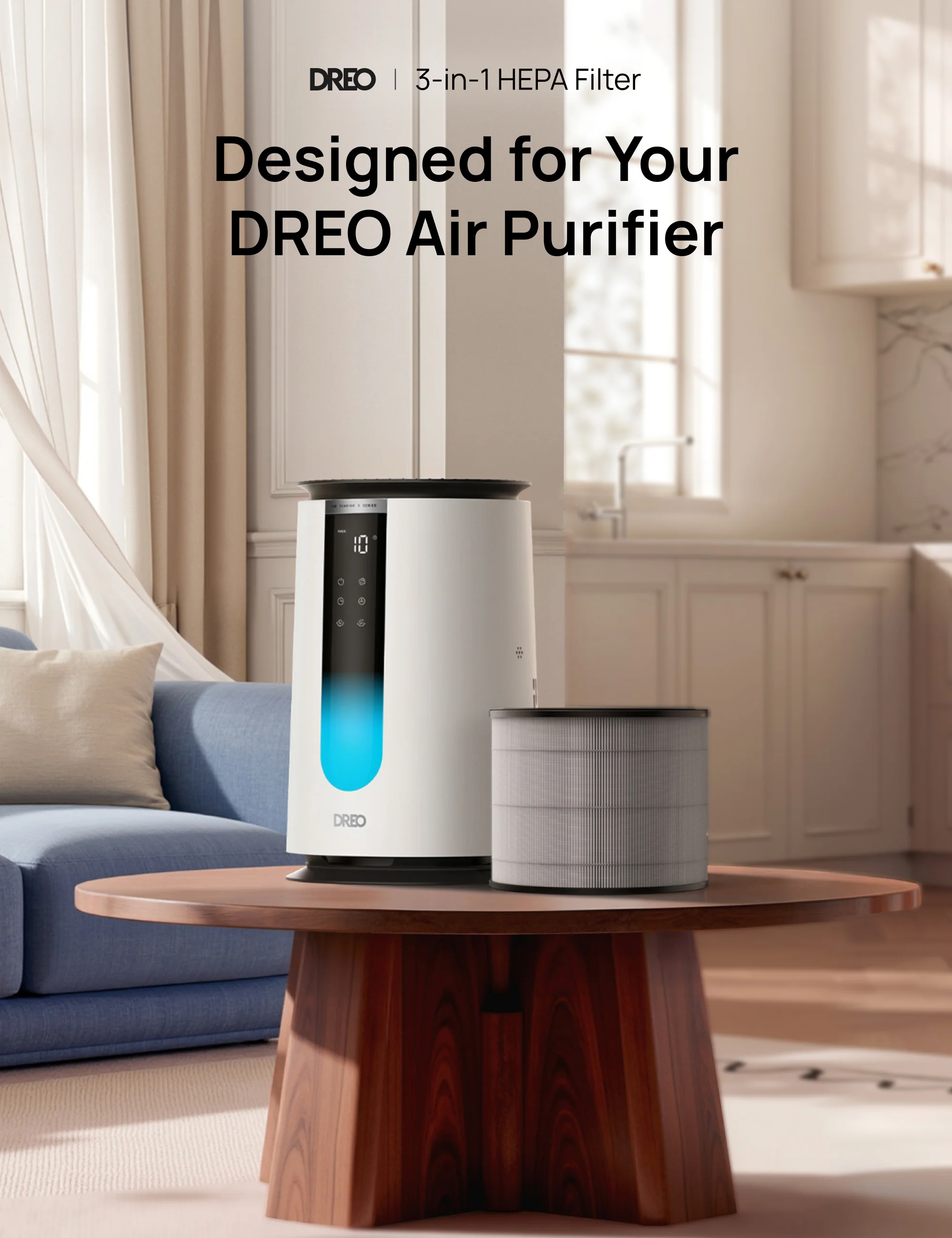 Air Purifier 3-in-1 HEPA Filter For 338/338S Black/White