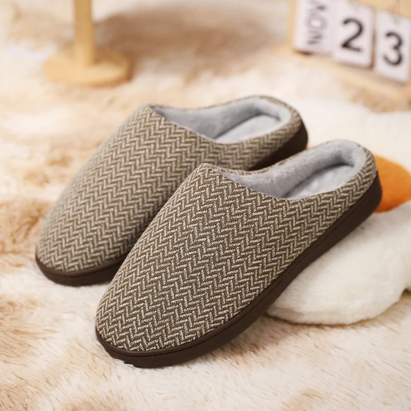 Men Slippers Indoor Footwear Comfortable Soft Wear-resistant Anti-slip Elastic All-match Plus Velvet Keep Warm Winter
