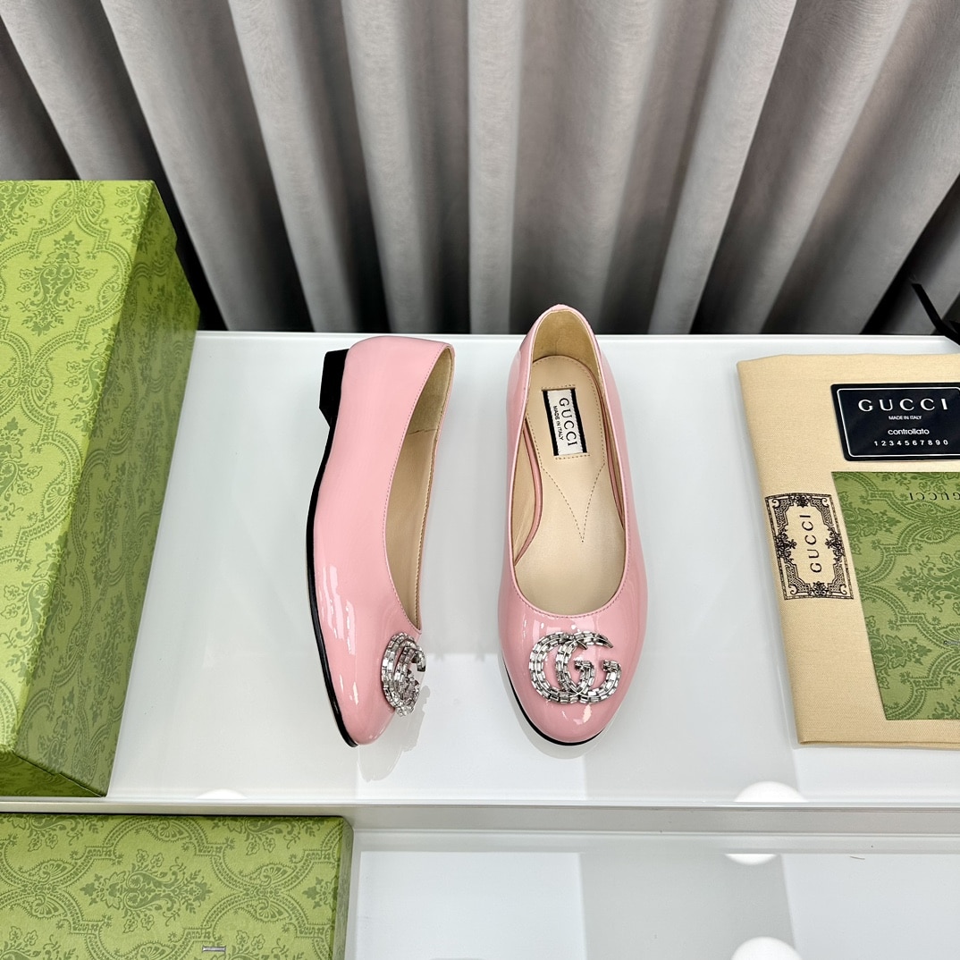 Gucci Crystal Gg Women’S Ballet Flat Pink