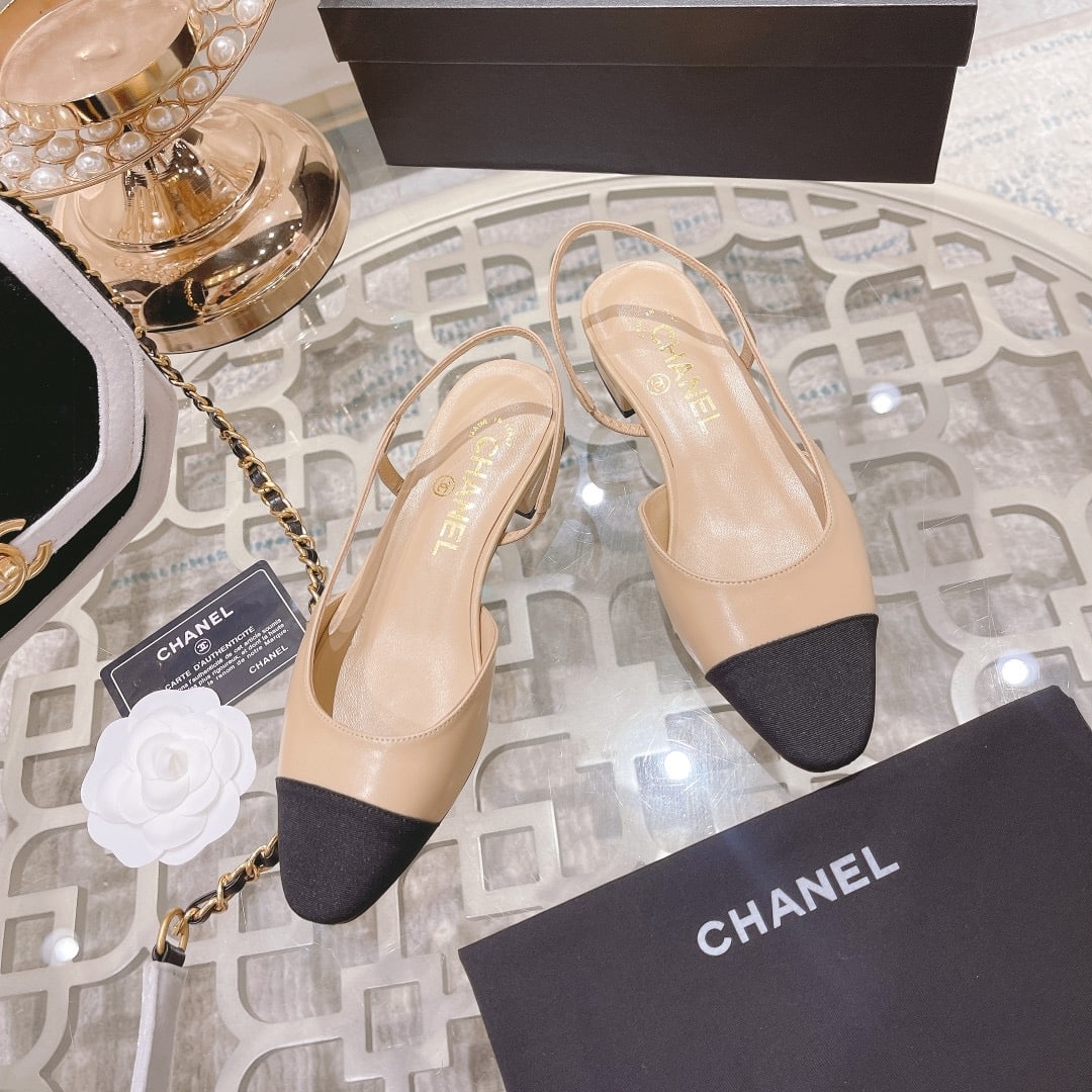 Chanel Slingback Beige Black G31319 Y50006 C8378