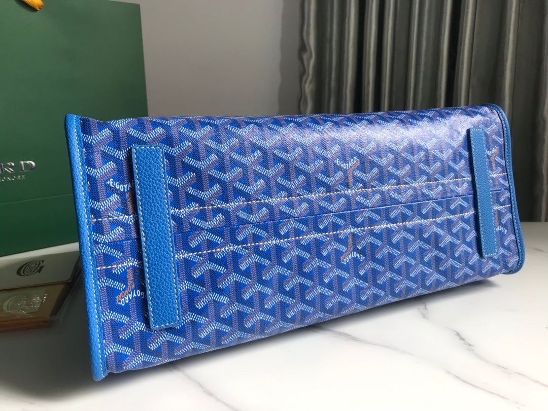Goyard Hardy Pm Bag 40 Cm Sky Blue Goyardine Canvas And Taurillon Leather Trim