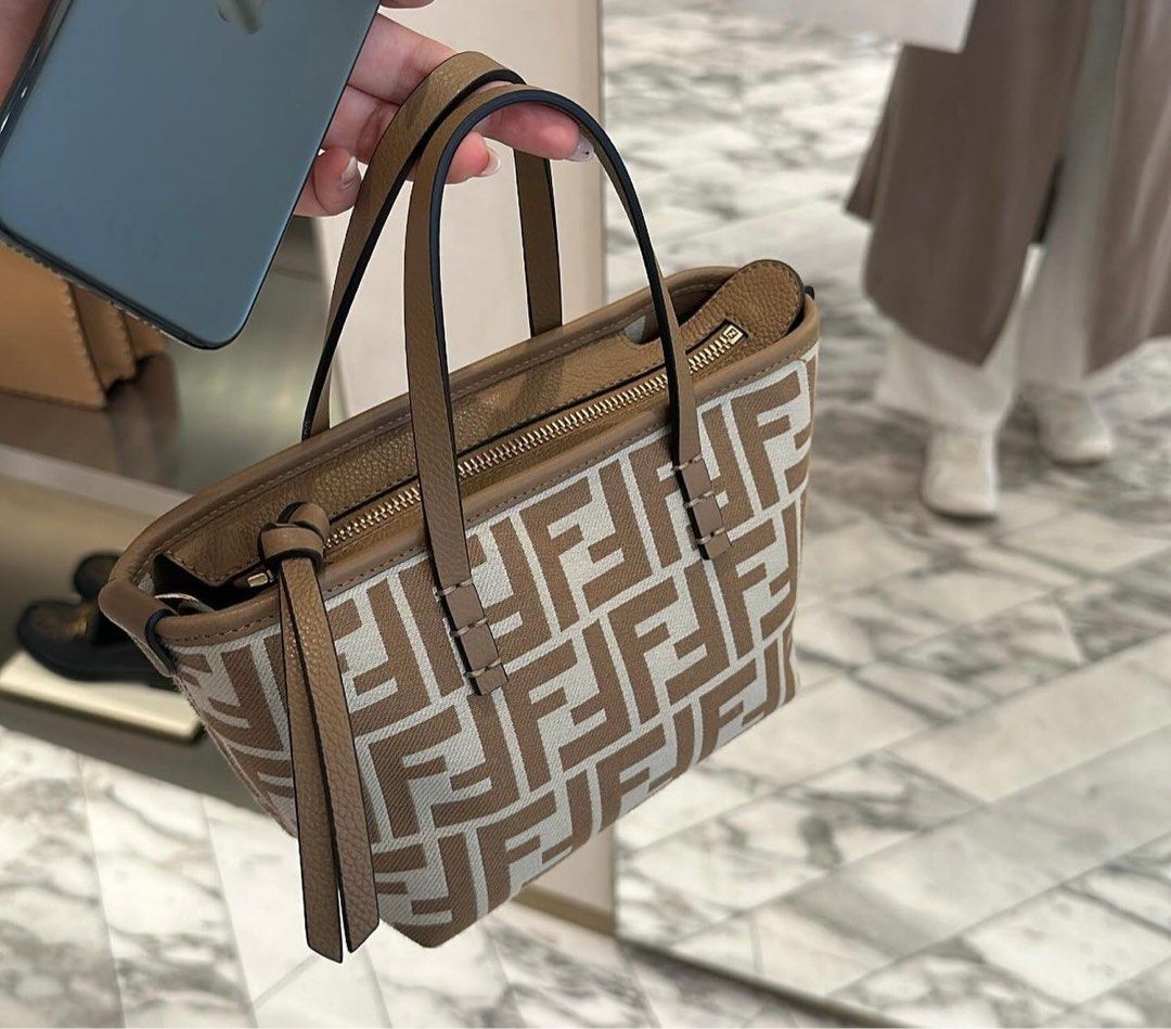 Fendi Roll FF Beige Jacquard Mini Bag 16cm